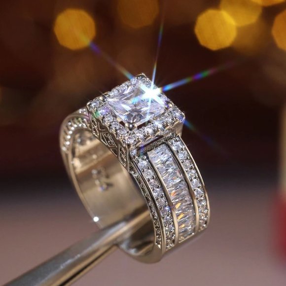 Jewelry - NEW 925 Sterling Silver Princess Cut Diamond Ring